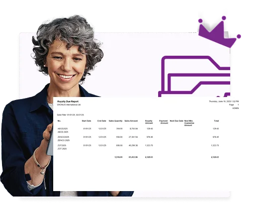 Royalty Due report with itemized, auditable royalty amounts in RoyaltyCentral